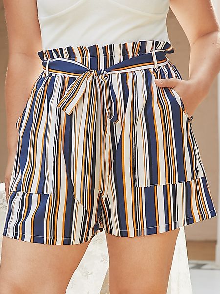YOINS Plus Größe Gestreifte Shorts mit Gürtel zum Binden und Taschen günstig online kaufen