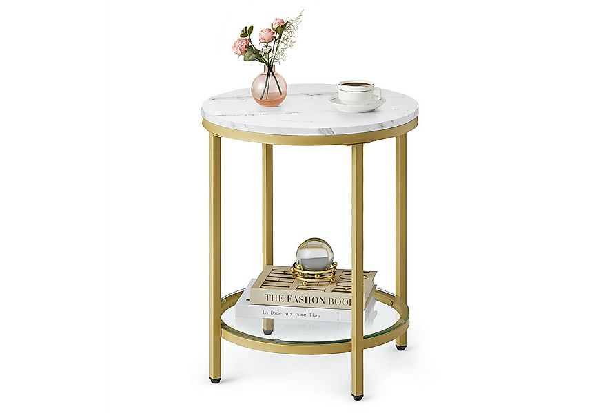 VASAGLE Beistelltisch, 2 Ebenen, Hartglas, Marmoroptik, Ø 45 cm, modern, mi günstig online kaufen