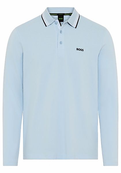 BOSS GREEN Langarm-Poloshirt "Plisy" mit Streifen am Kragen günstig online kaufen