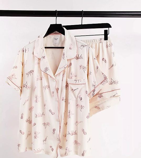 Chelsea Peers Plus – Pyjama in Weiß mit foliertem Tierprint in Roségold günstig online kaufen