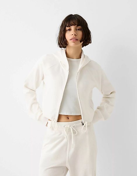 Bershka Sweatshirt Mit Reißverschluss Und Kapuze Damen Xs Grbrochenes Weiss günstig online kaufen