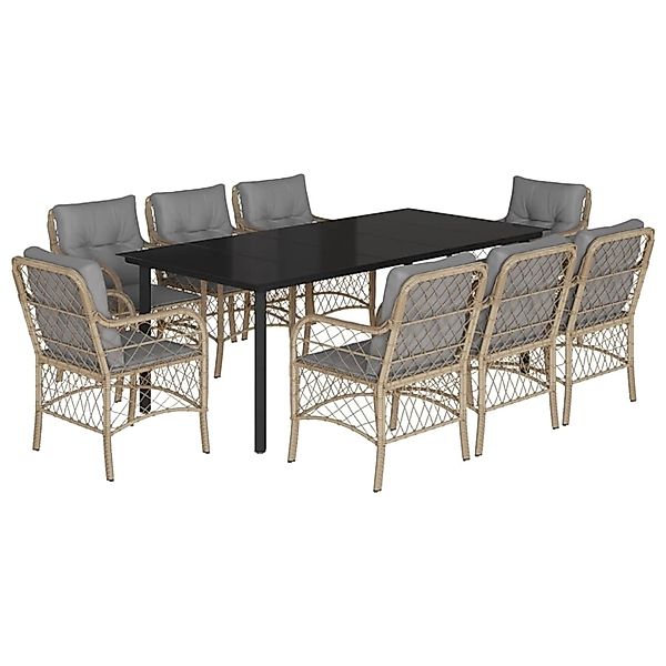 vidaXL 9-Tlg Garten-Essgruppe mit Kissen Beigemischung Poly Rattan 3212165 günstig online kaufen