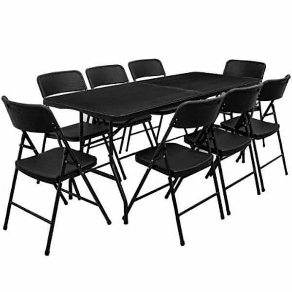 AMANKA Gartentisch L 180x74x74cm + 8 Stühle Schwarz Rattan-Optik schwarz günstig online kaufen