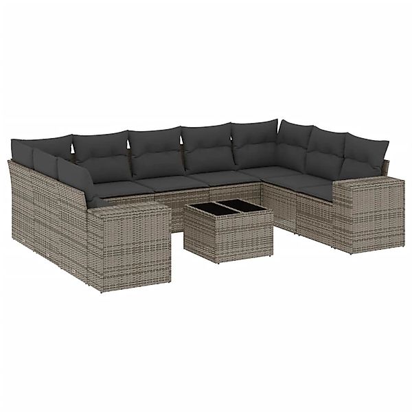 vidaXL 10-Tlg Garten-Sofagarnitur mit Kissen Grau Poly Rattan 3223009 günstig online kaufen