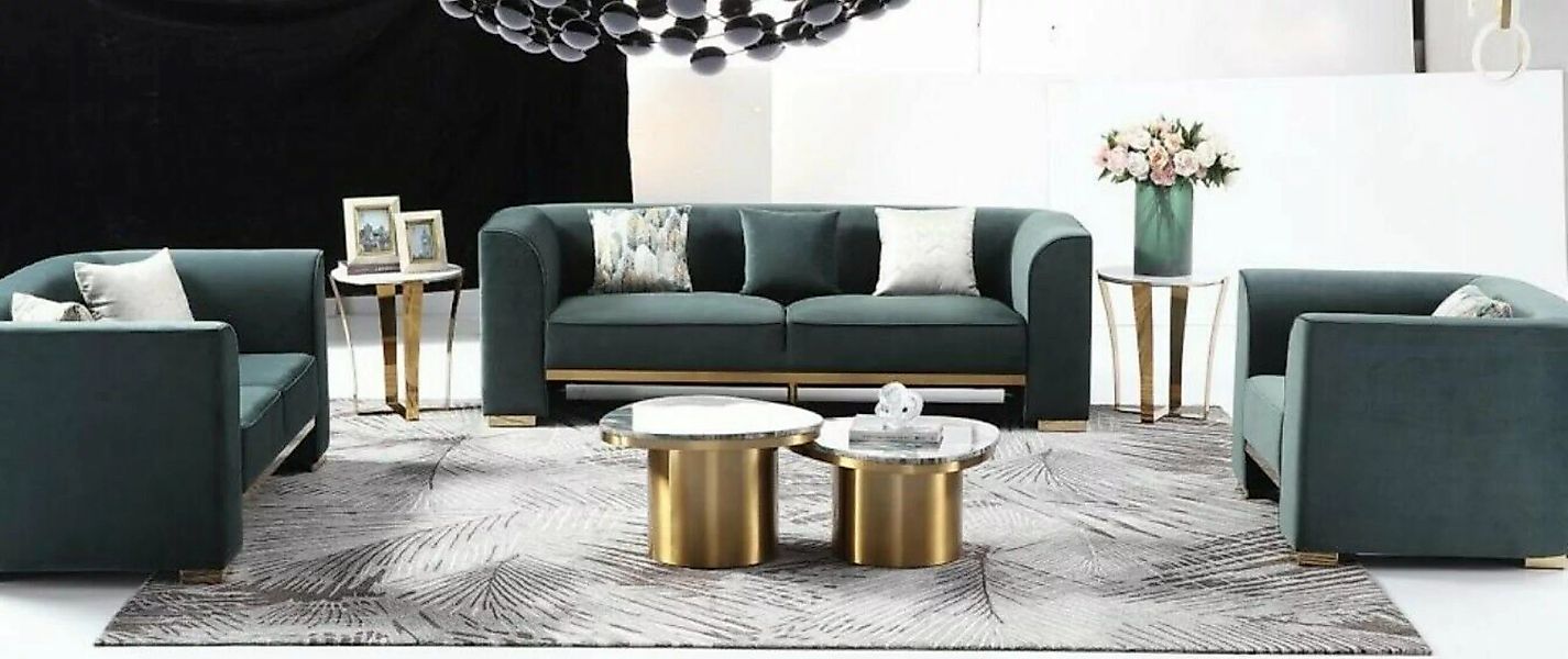 JVmoebel Sofa Luxus Grüne Sofagarnitur 3+2+1 Sitzer mit Edelstahl Design Ne günstig online kaufen