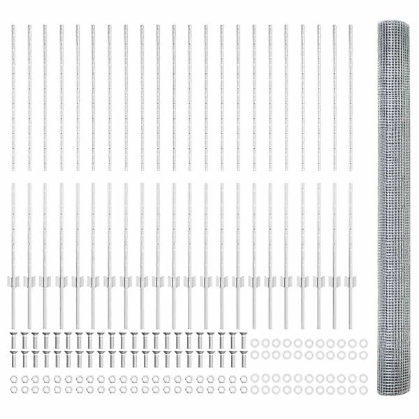 vidaXL Zaun mit Pfosten Silber 1,4 x 50 m Stahl 3336405 günstig online kaufen
