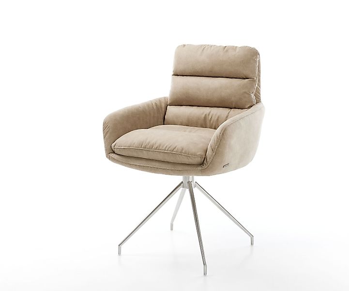Esszimmerstuhl Abelia-Flex mit Armlehnen Mikrofaser Beige Vintage Kreuzgest günstig online kaufen