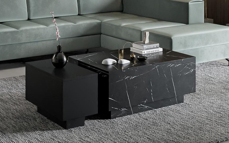 Compleo Couchtisch (2.set) Rechteckiger Couchtisch, Marmor günstig online kaufen