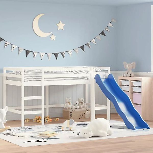 vidaXL Kinderbett Kinderhochbett mit Rutsche Weiß 90x190 cm Massivholz Kief günstig online kaufen