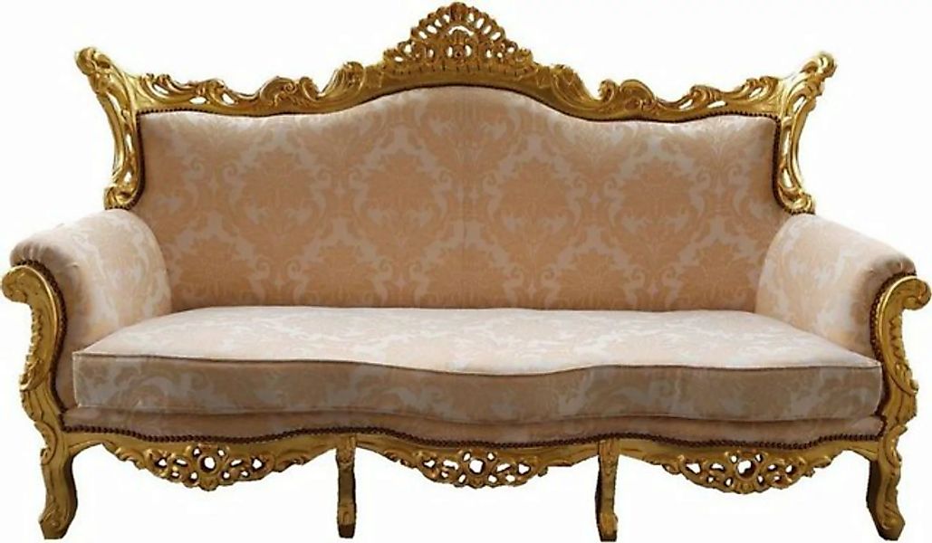 Casa Padrino 3-Sitzer Barock 3er Sofa Creme Muster / Gold - Wohnzimmer Möbe günstig online kaufen
