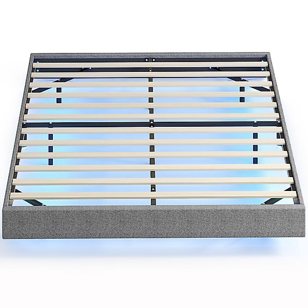 HOMCOM Schwebendes Bettgestell 160x200 cm mit LED-Beleuchtung, Leinenbezug, günstig online kaufen