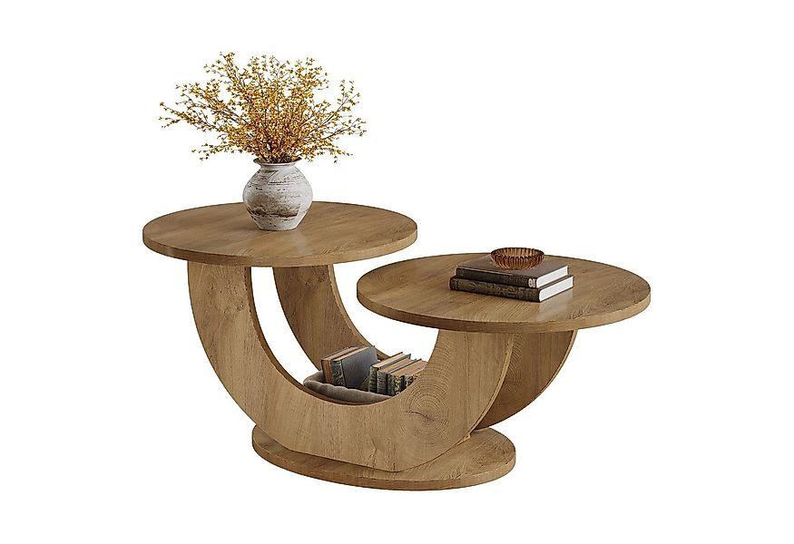 Tribesigns Couchtisch 2-Tier Runde Couchtisch mit U-förmigen Rahmen, Akzent günstig online kaufen