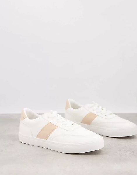 London Rebel – Weiß-beige Sneaker zum Schnüren mit Seitenstreifen günstig online kaufen