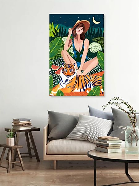 Poster / Leinwandbild - Iving In The Jungle, Tiger Tropical Picnic Illustra günstig online kaufen