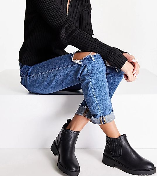 New Look Wide Fit Extra – Robuste Chelsea-Stiefel in Schwarz mit weiter Pas günstig online kaufen