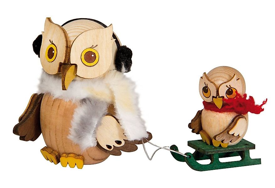 Kuhnert Dekofigur Mini-Eule Schlittenfahrt mit Kind - aus Holz gefertigt - günstig online kaufen