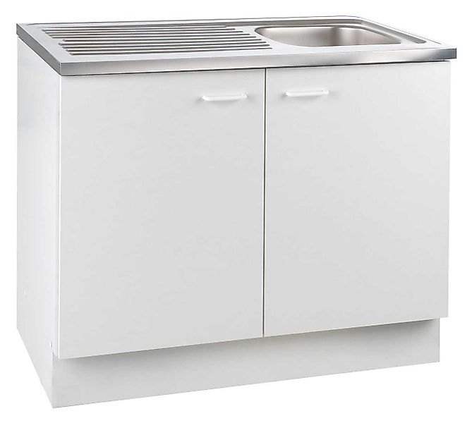 Spülenunterschrank TOP, Weiß matt, Breite 100 cm, 2 Türen, mit Spülbecken günstig online kaufen