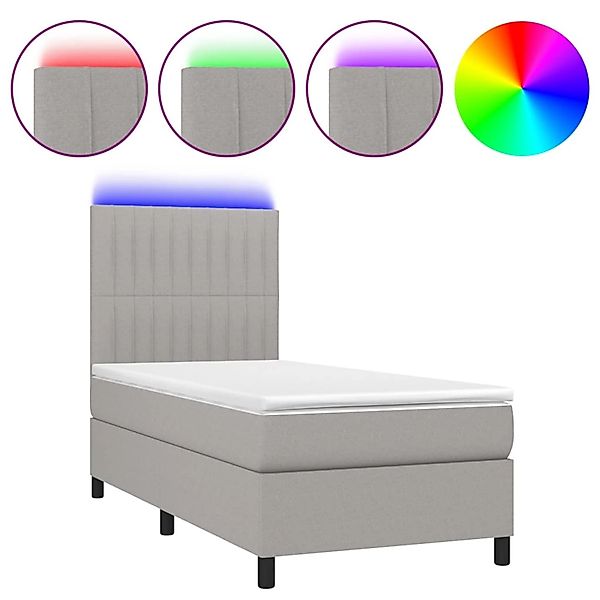 vidaXL Boxspringbett mit Matratze & LED Hellgrau 80x200 cm Stoff 3134989 günstig online kaufen