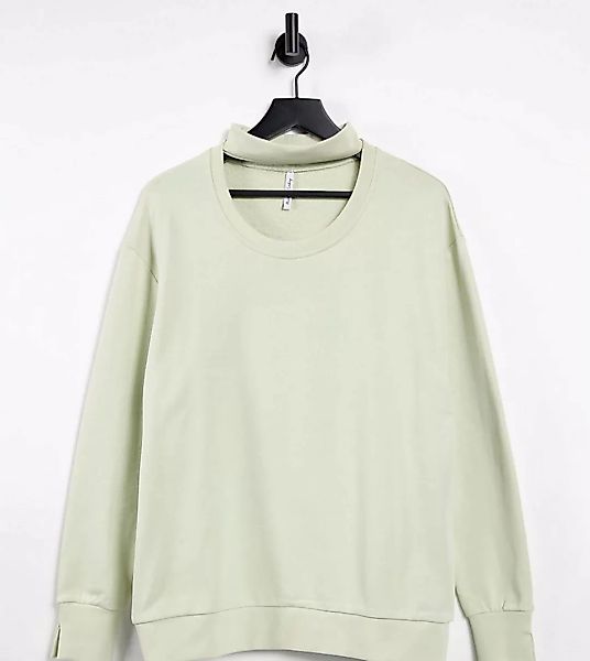 ASYOU – Sweatshirt mit Zierausschnitt in Salbeigrün günstig online kaufen
