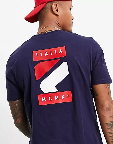 Fila – Quartz – Marineblaues T-Shirt mit Box-Logo und Print am Rücken günstig online kaufen