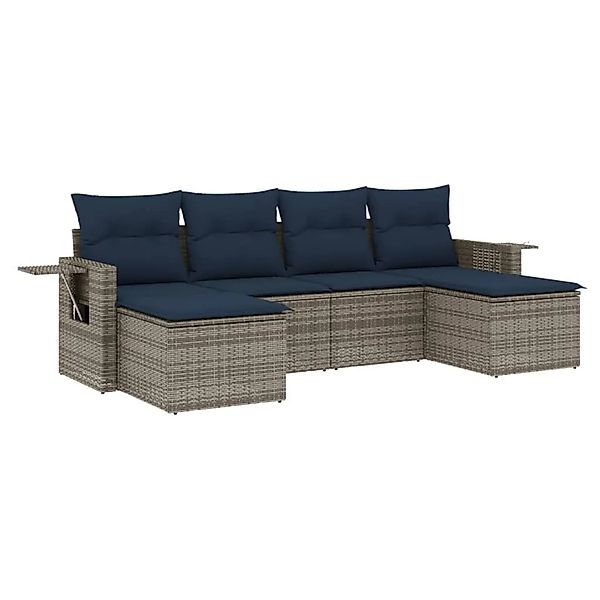 vidaXL 6-Tlg Gartensofa-Set mit Kissen Grau Polyrattan 3220520 günstig online kaufen