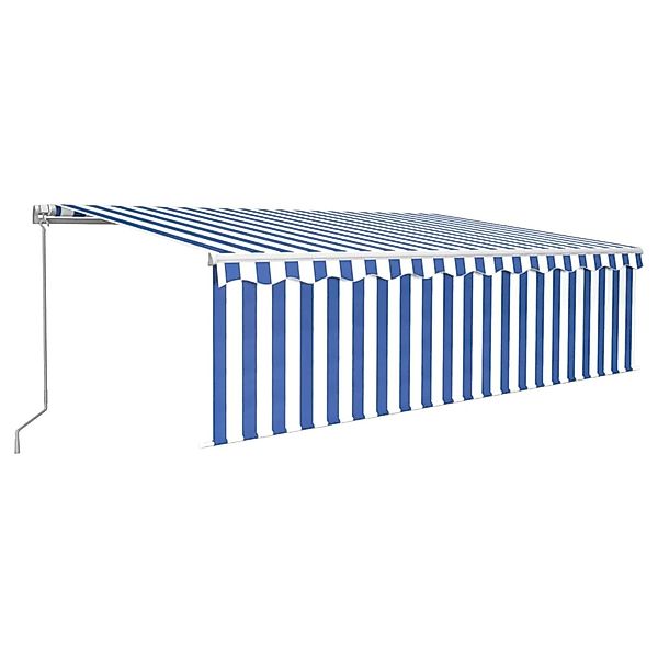 furnicato Markise Manuell Einziehbar mit Rollo 5x3 m Blau und Weiß günstig online kaufen