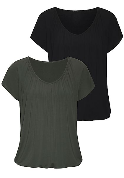 LASCANA Kurzarmshirt (Packung, 2-tlg) mit Gummizug günstig online kaufen