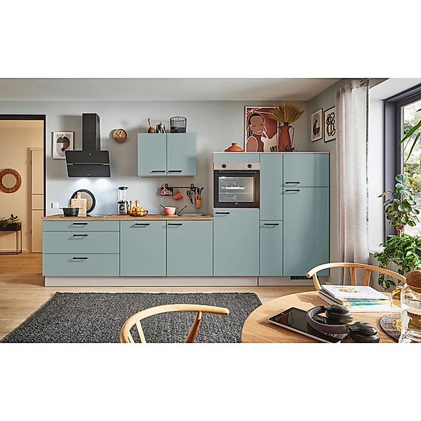pino Küchenzeile 370 cm Fjordgrün Anschlag rechts 1 Geräte-, 1 Apothekersch günstig online kaufen