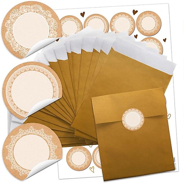 Logbuch-Verlag Dekofigur 24 kleine gold-farbene Papiertüten 13 x 18 cm + 24 günstig online kaufen