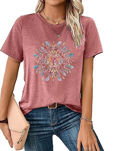 PYL Rundhalsshirt Damen bequemes Sommer Kurzarmbluse Locker Ausgefallene Pr günstig online kaufen