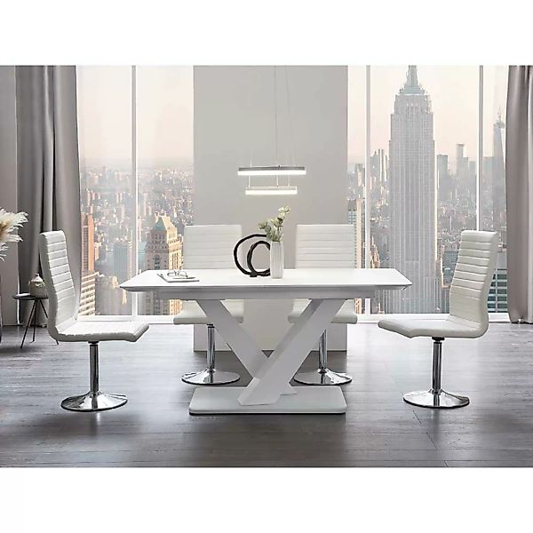 Esszimmergarnitur Weiß Bezüge Kunstleder Stühle drehbar (fünfteilig) günstig online kaufen