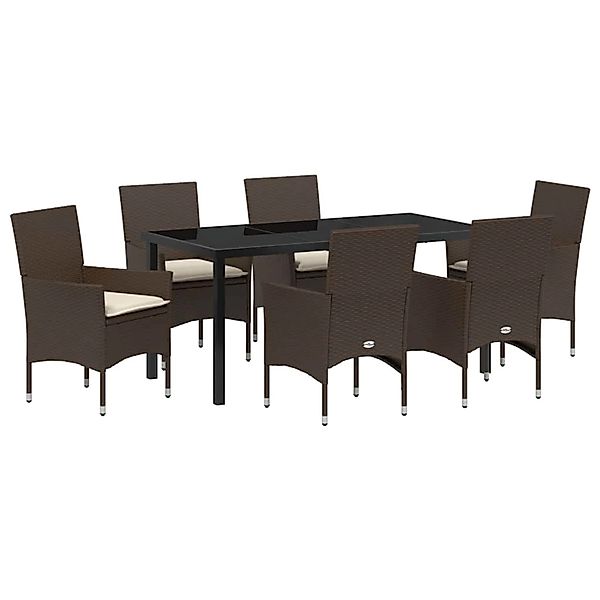 vidaXL Garten Essgruppe mit Kissen 7-Tlg Braun Poly Rattan 3379783 günstig online kaufen
