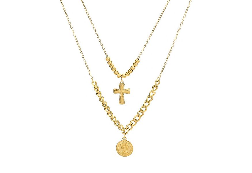 KARMA Kette mit Anhänger 2lagige Halskette Gold Edelstahl vergoldet Damen K günstig online kaufen