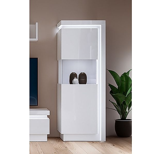 Lomadox Vitrine LYNDHURST-129 weiß Hochglanz, B/H/T ca. 60/164,5/42 cm günstig online kaufen