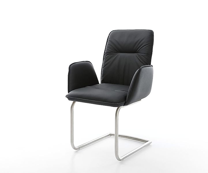 Freischwinger Vinja-Flex Echt-Leder Schwarz Freischwinger rund Edelstahl günstig online kaufen
