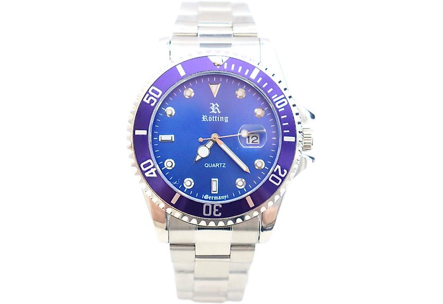 Rötting Design Quarzuhr Herrenuhr Quarz blaue Lünette zum Drehen blaues Zif günstig online kaufen