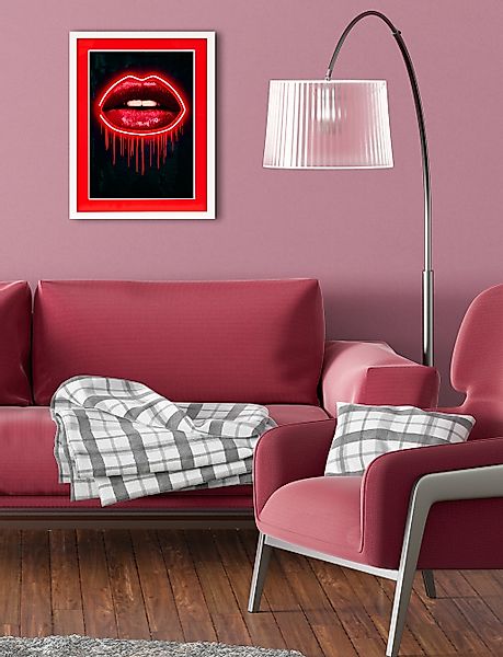 queence Bild mit Rahmen "Lippen, Neon, Neonlicht", Erotische Bilder-Kiss-Ku günstig online kaufen