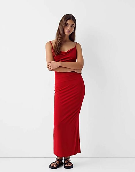 Bershka Langes Kleid Mit Drapierten Trägern Damen L Rot günstig online kaufen