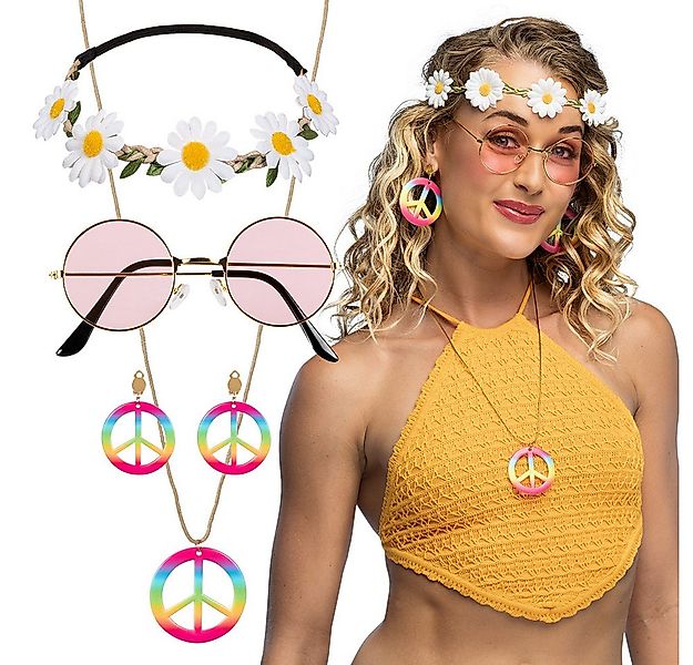 Boland Verkleidungsmaske Hippie Kostüm-Set, Flower-Power Accessoires mit B günstig online kaufen