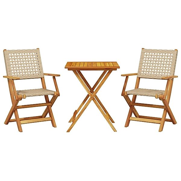 vidaXL 3-Tlg Bistro-Set Beige Poly Rattan und Massivholz 3281804 günstig online kaufen