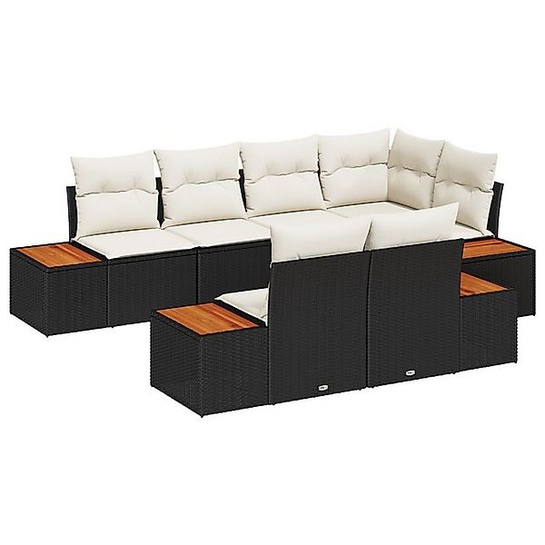 vidaXL Loungesofa 7-teiliges Garten-Sofa-Set mit Kissen Schwarz Poly-Rattan günstig online kaufen