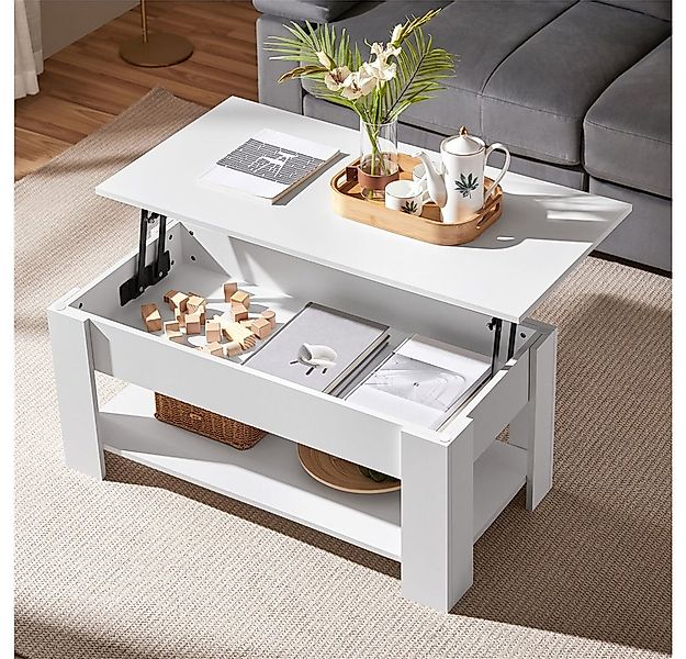 Yaheetech Couchtisch Höhenverstellbarer Kaffeetisch mit Verstecktem Staurau günstig online kaufen