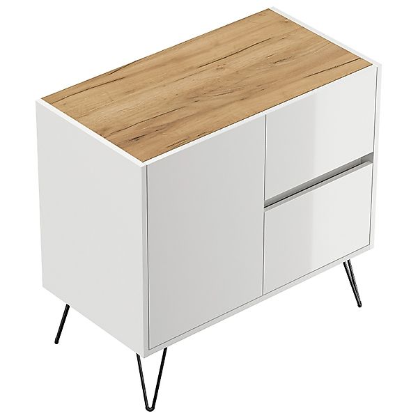 Posseik Sideboard Industrial C 2 Schubladen 1 Tür 80 cm Weiß Eiche Top günstig online kaufen