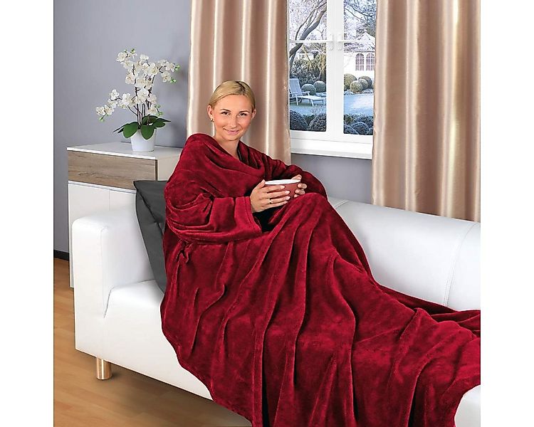Wohndecke flauschige, tragbare Kuscheldecke mit Ärmeln und Fußtasche 180x15 günstig online kaufen