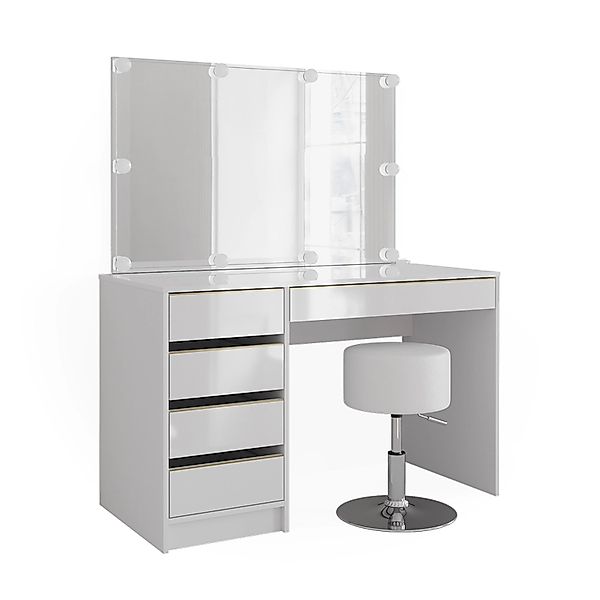 Vicco Schminktisch Sherry Weiß/Gold/Gold 120 cm mit LED Beleuchtung und Hoc günstig online kaufen
