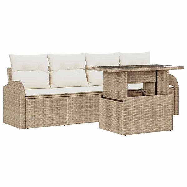 vidaXL Garten-Sofa-Set mit Kissen 5-Tlg Beige Poly Rattan 3348547 günstig online kaufen