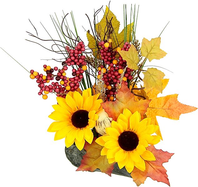 Kunstblume Gesteck aus Sonnenblumen auf Stein, günstig online kaufen