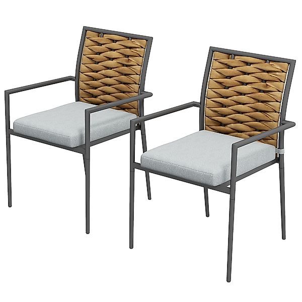 Outsunny 2er-Set Rattan Gartenstuhl Gartensessel Set mit Kissen, Stapelbare günstig online kaufen