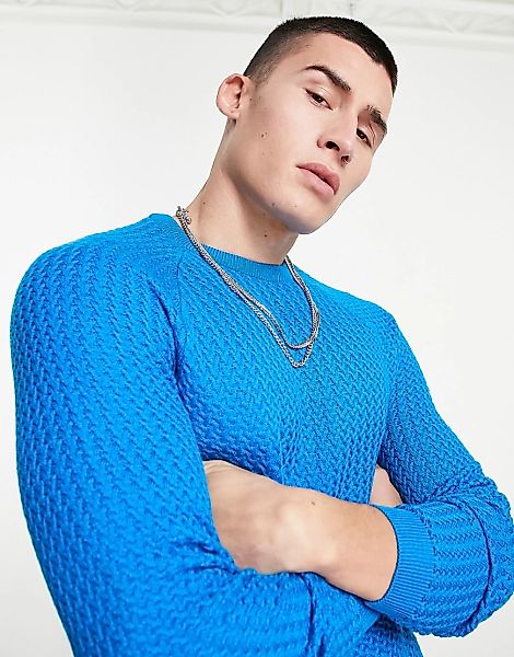 ASOS DESIGN – Strukturierter Muskel-Pullover in Blau günstig online kaufen