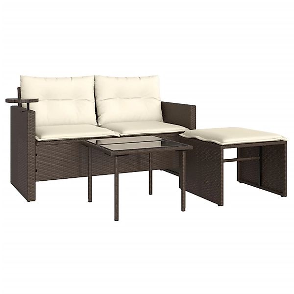 vidaXL 3-tlg. Garten-Sofagarnitur mit Kissen Braun Poly Rattan günstig online kaufen